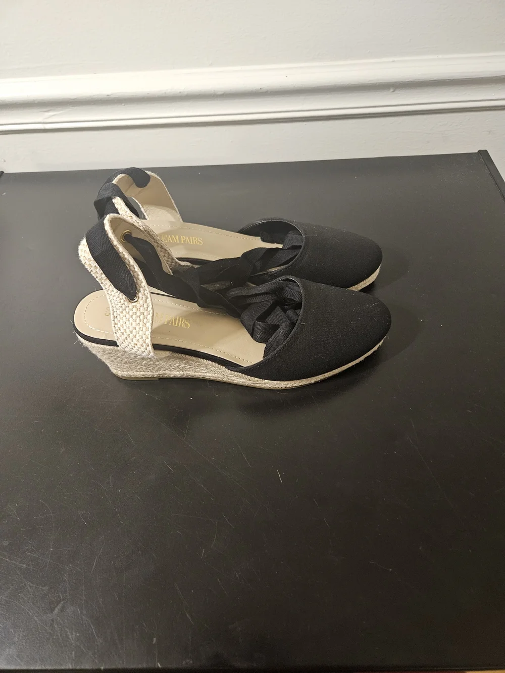 Dream Pairs Black Espadrille Tie-Back Wedges